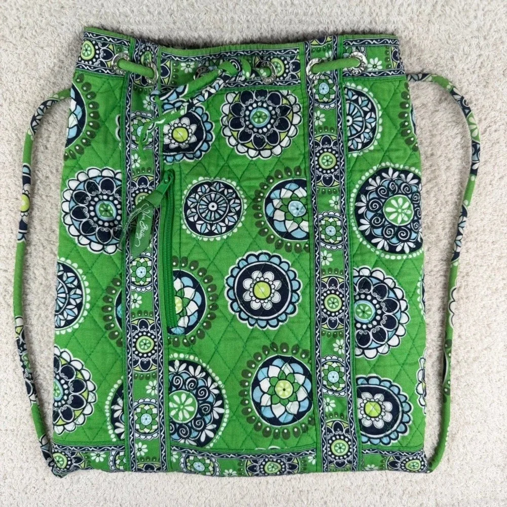 Vera Bradley Cupcake Green Quilted Cotton Drawstring Cinch Backpack Bag Retired
